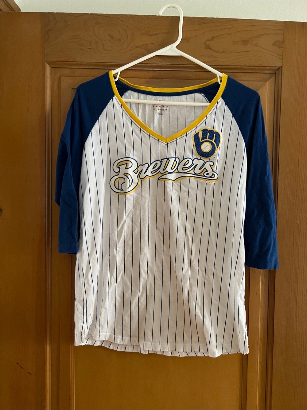 5th & Ocean  Brewers Pinstripe MLB Tee with sparkle Accents